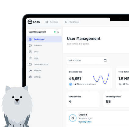 Apso service dashboard generated from a schema